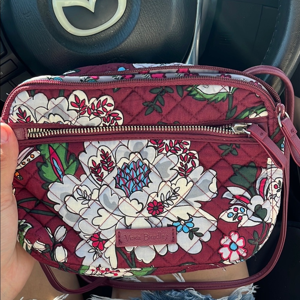 Vera Bradley Red and White Crossbody Bag with Floral Design